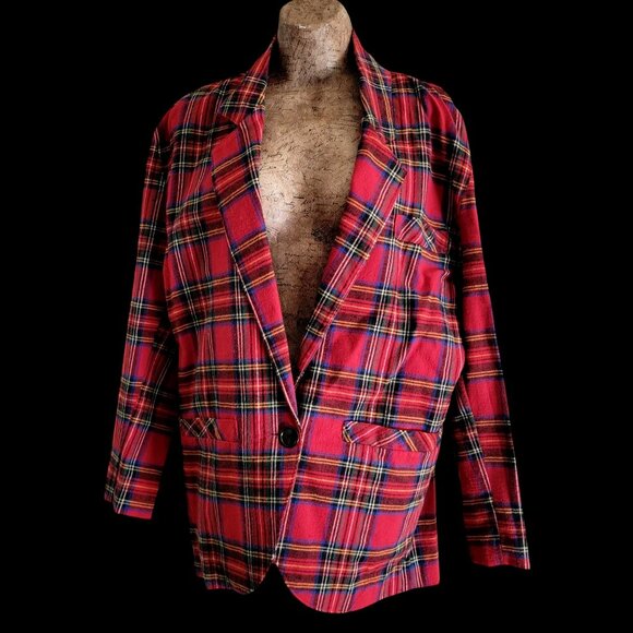 VTG Red Pepper Action Wear  Red Plaid/Tartan Blazer Jacket - Picture 3 of 12